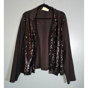 Savanna Jane Womens 1X Black Sequin Open Front Blazer Jacket P17773 Plus Size